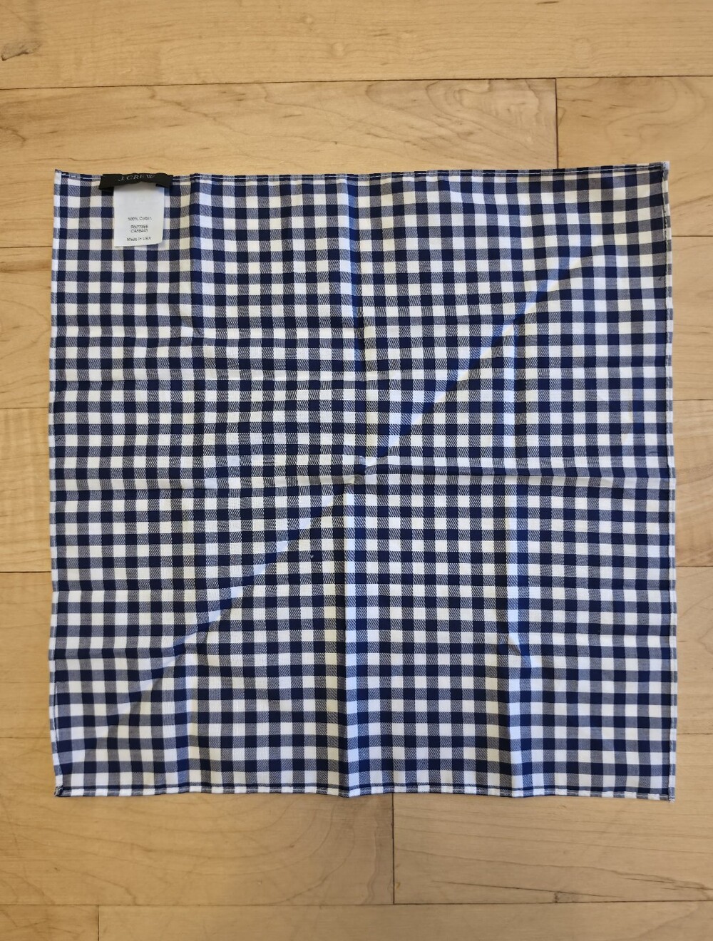 J.Crew Blue White Gingham Pocket Square Made in USA Cotton
